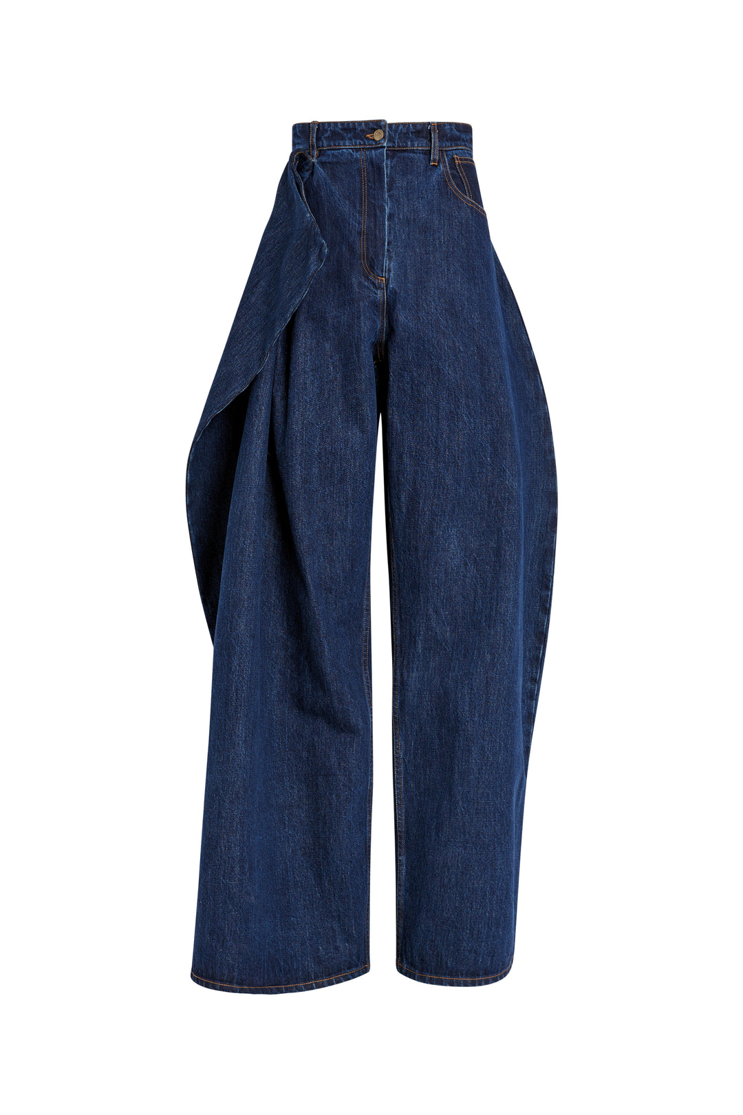 Asymmetric Voluminous Jeans With Pleats Classic Blue Wash