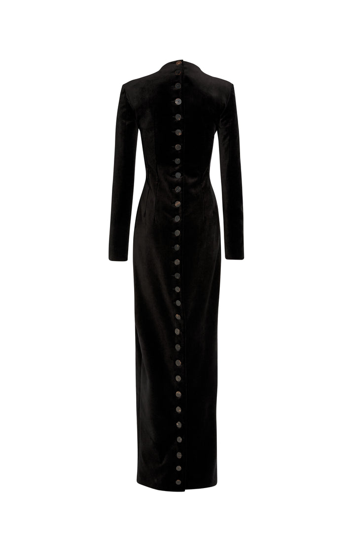 Fitted Maxi Dress With Front And Back Closure Black