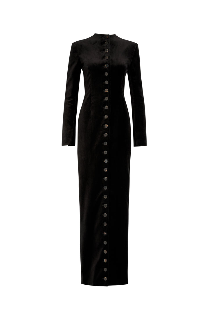 Fitted Maxi Dress With Front And Back Closure Black