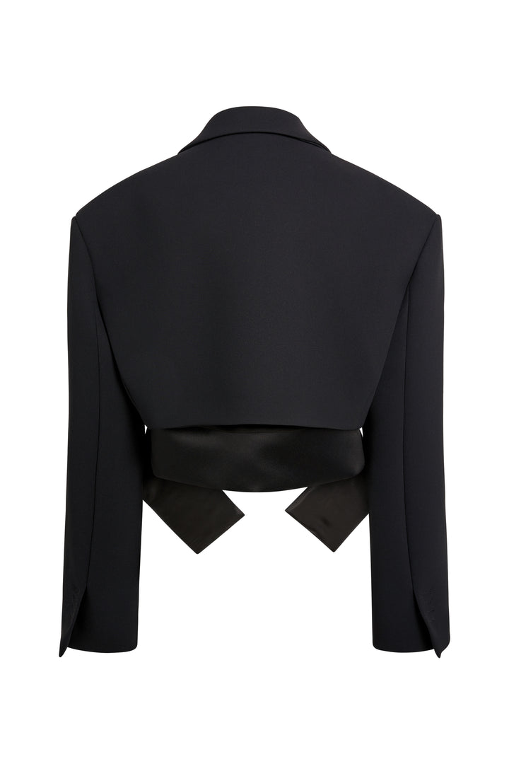 Oversized Cropped Tuxedo Jacket With Vest Insert Black