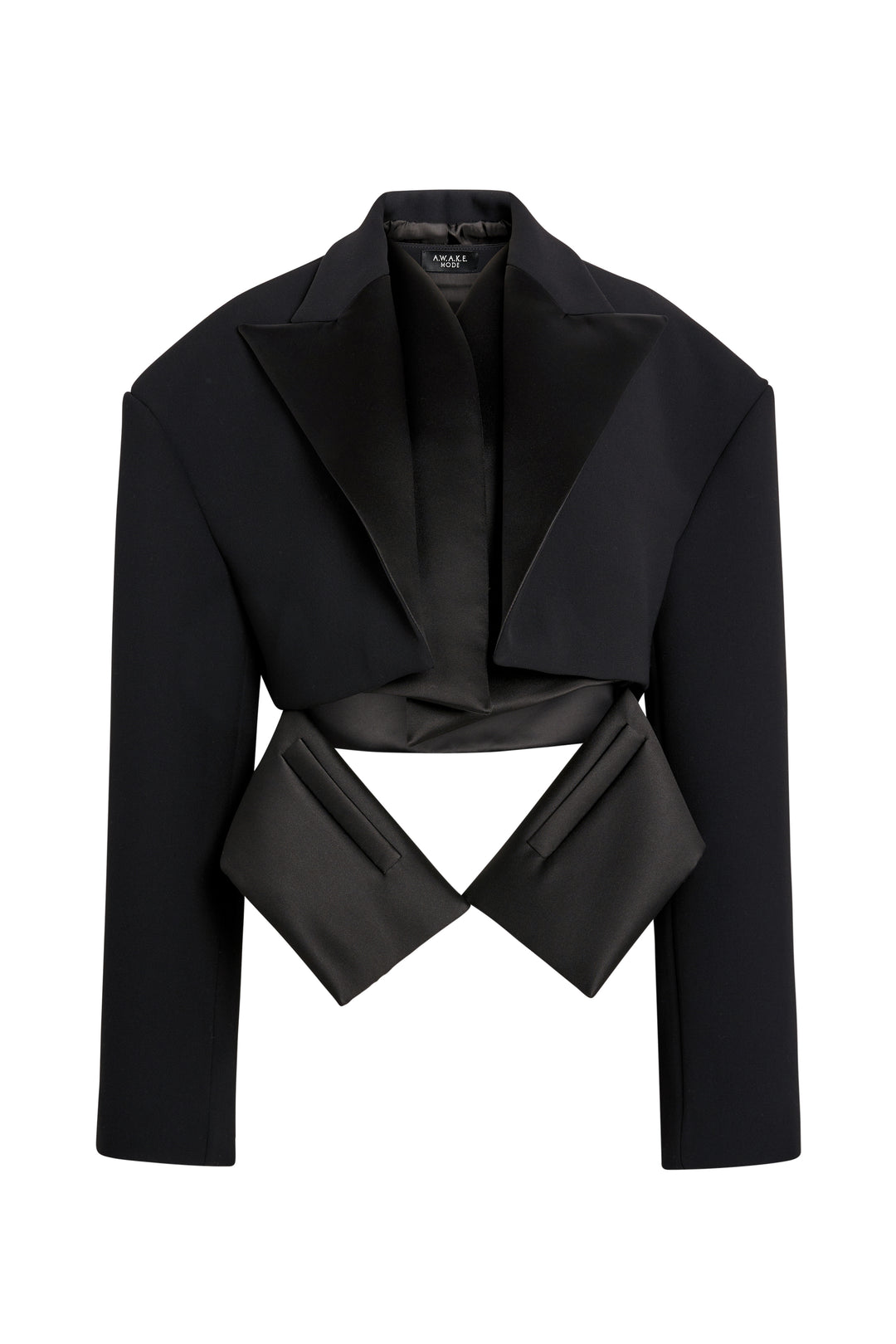 Oversized Cropped Tuxedo Jacket With Vest Insert Black