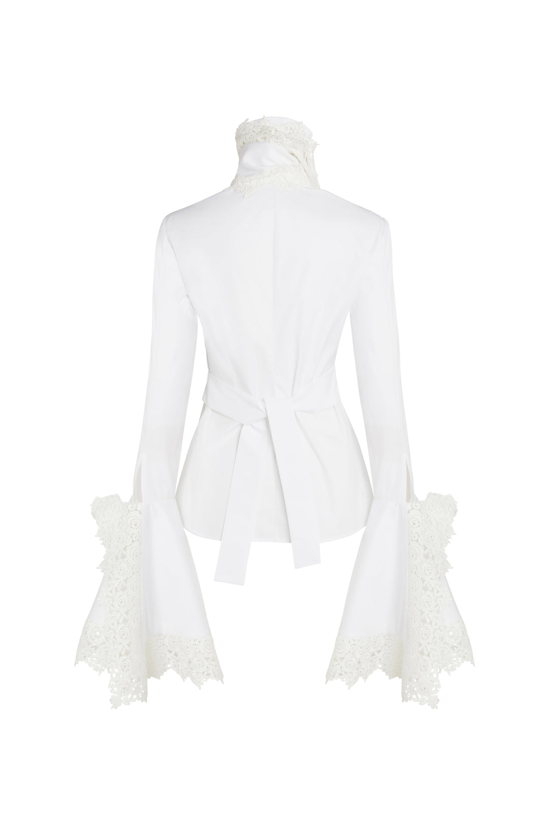 Victorian Style High Collar Top With Jabot White