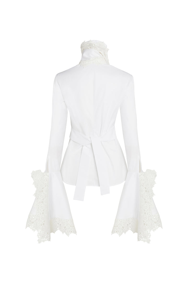 Victorian Style High Collar Top With Jabot White