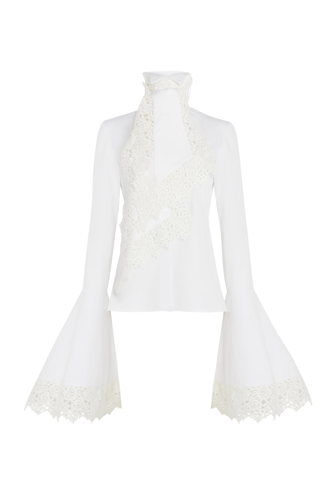 Victorian Style High Collar Top With Jabot White