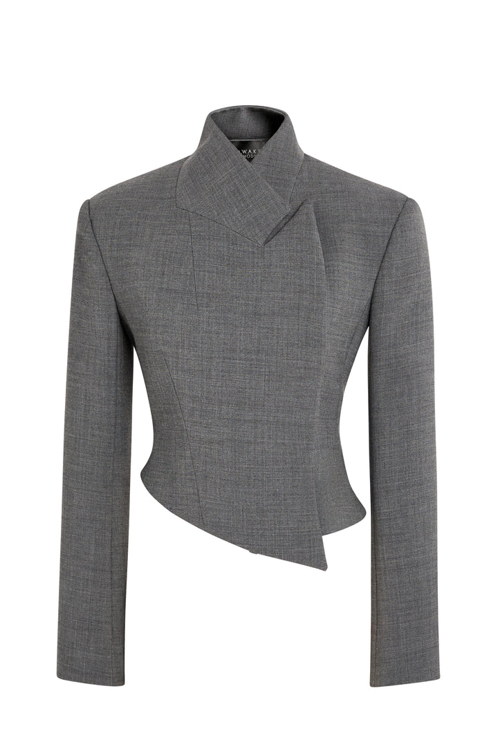 Cropped Double Breasted Jacket Grey