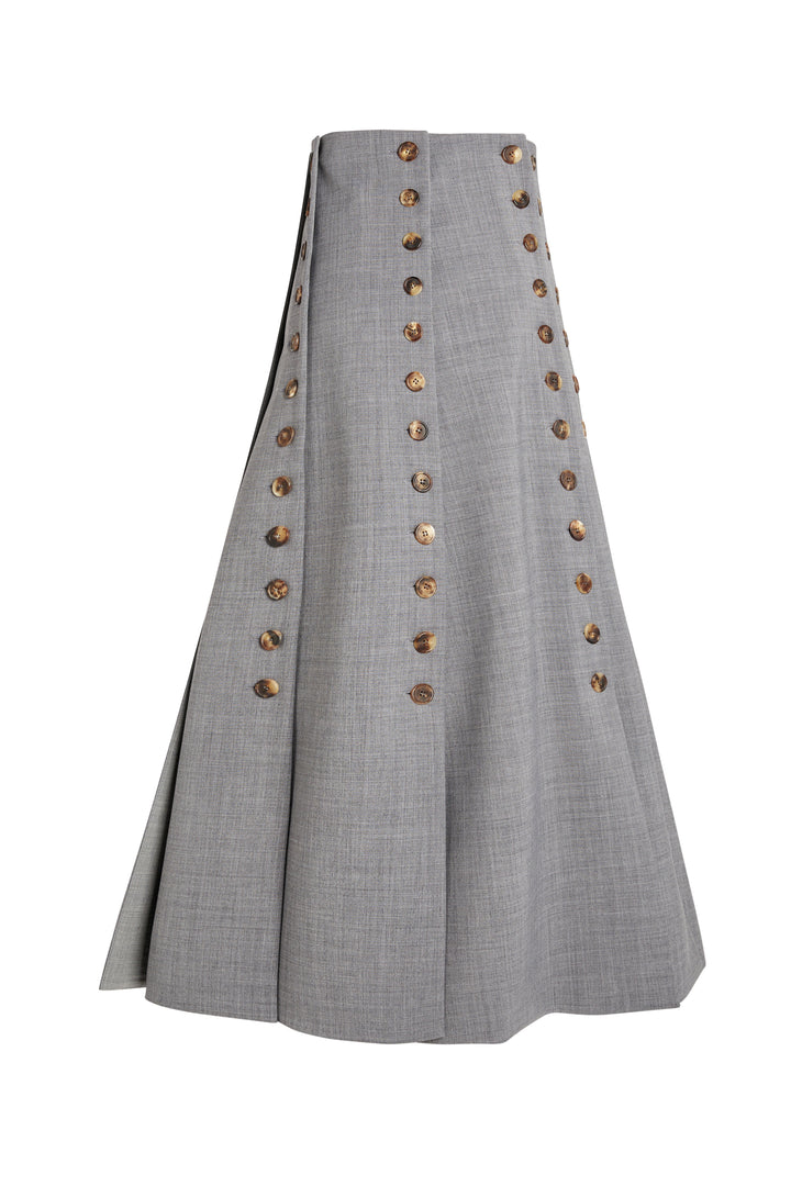 Multi Panel Skirt With Buttons Mid Grey