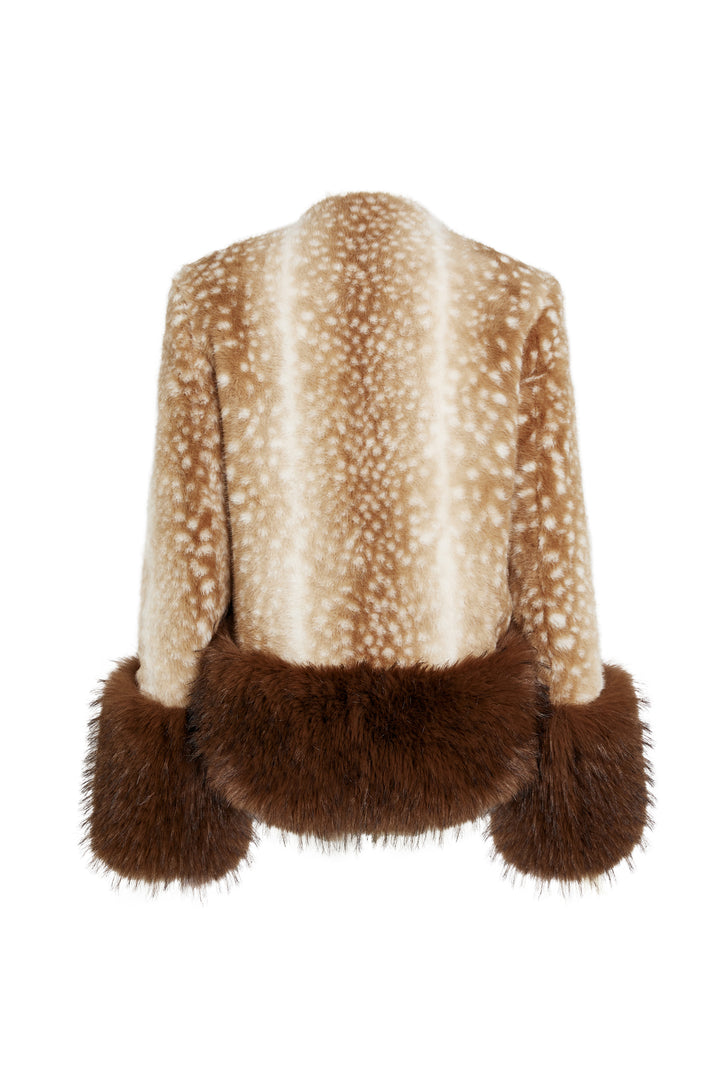 Faux Fur Cropped Jacket Beige Brown