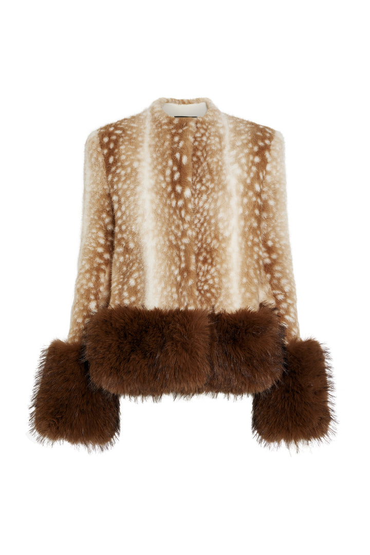 Faux Fur Cropped Jacket Beige Brown