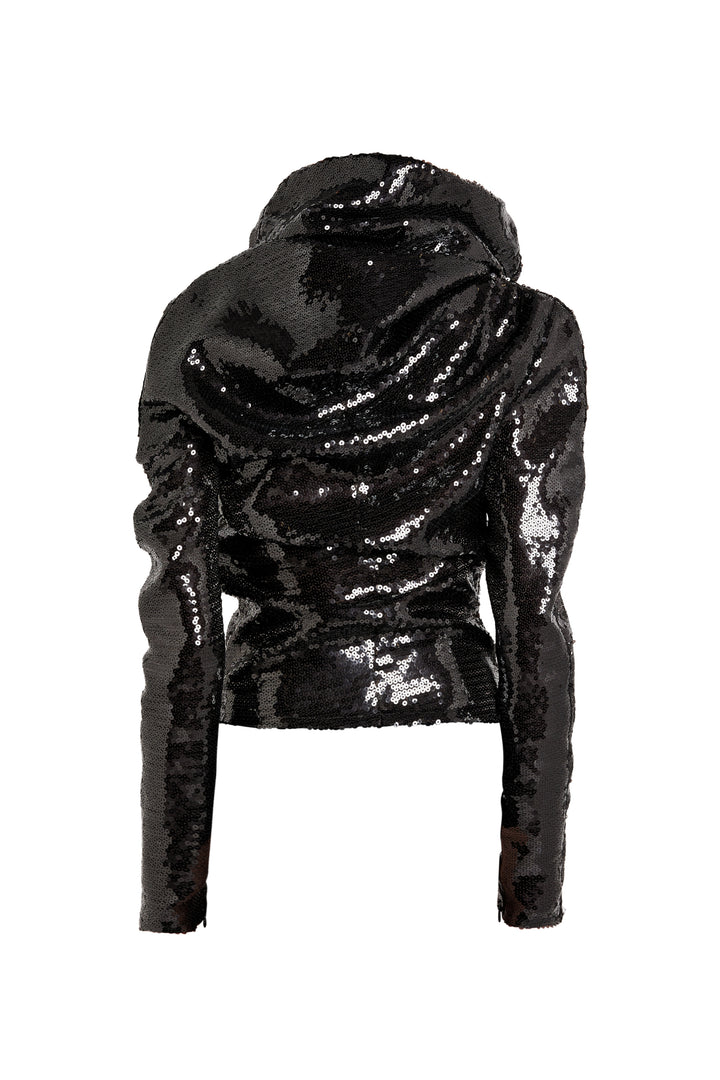 Sequin High Neck Longsleeve Top Black