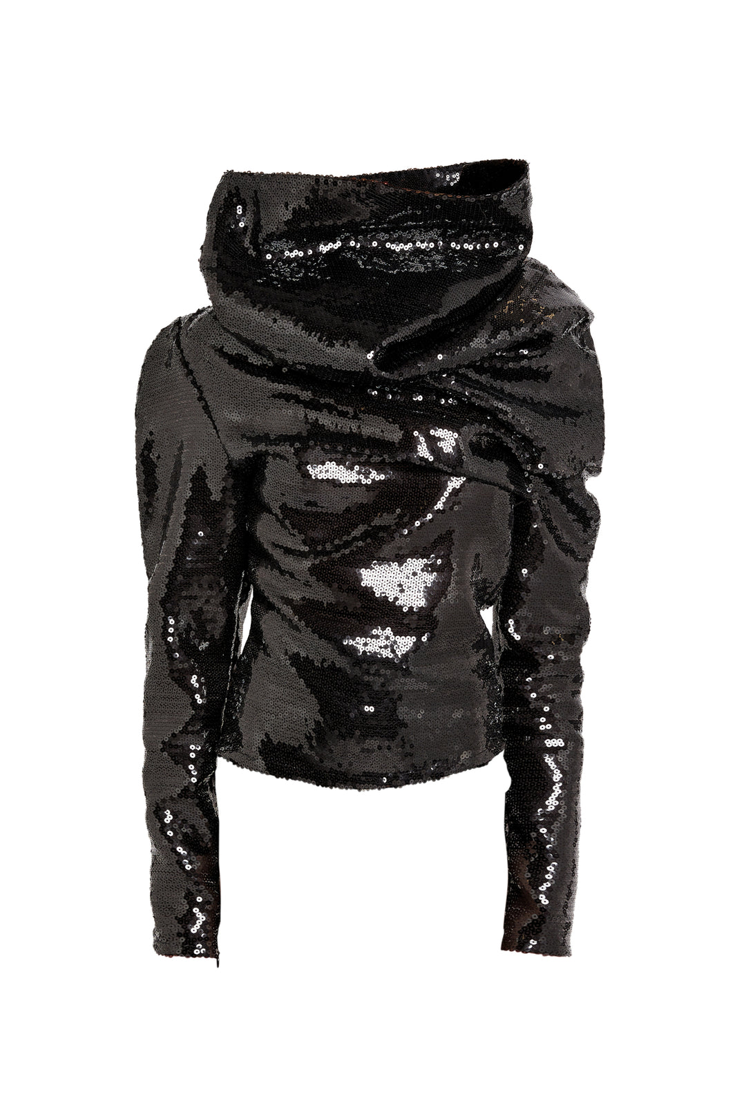 Sequin High Neck Longsleeve Top Black