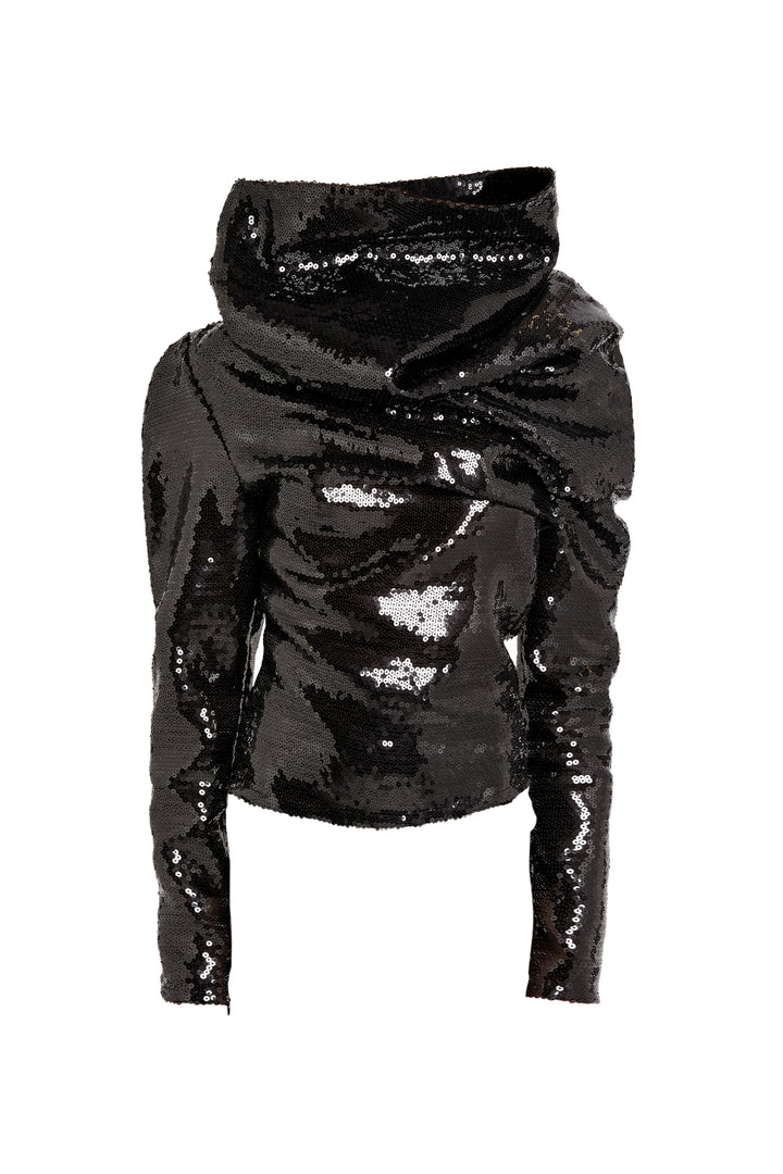 Sequin High Neck Longsleeve Top Black