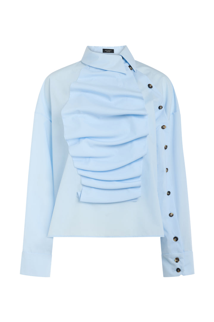 Voluminous Bib-Front Shirt Pale Blue