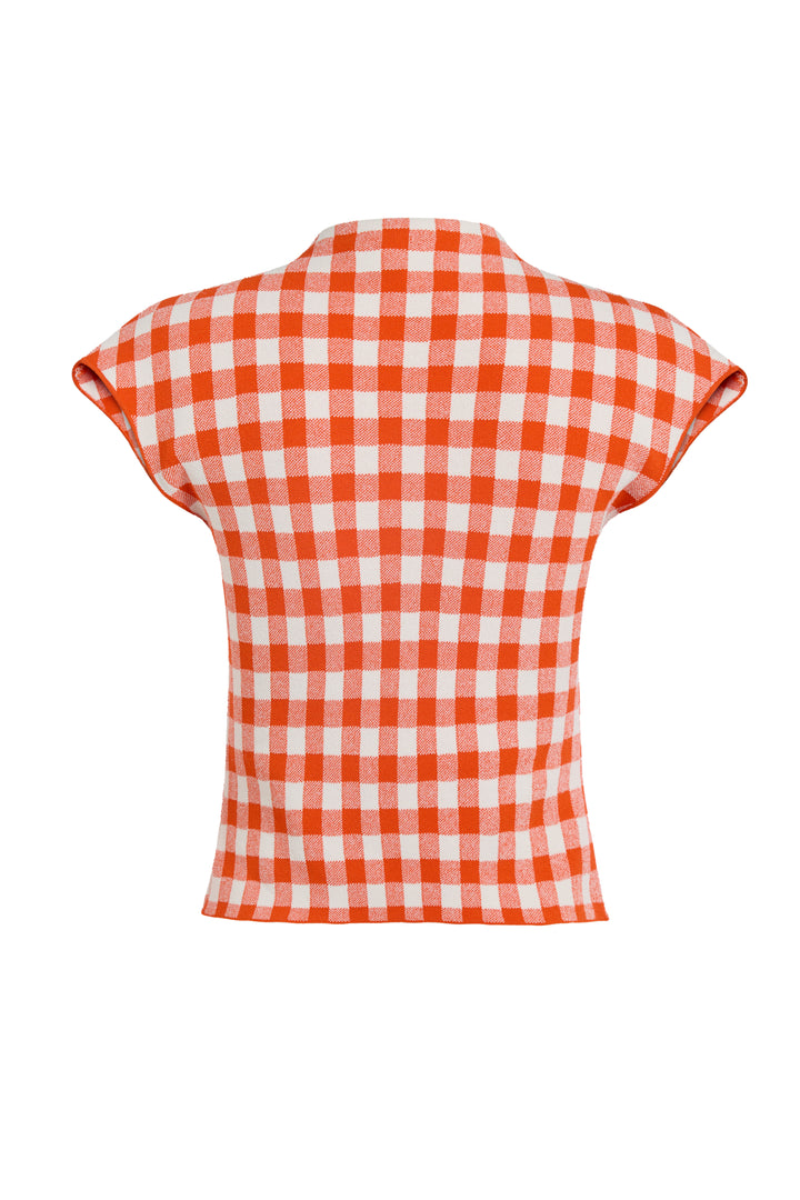 Knitted Sleeveless Top Red White Gingham