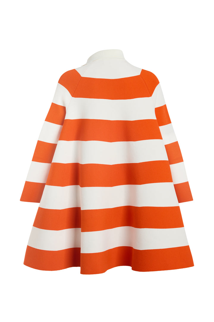 Knitted Flared Mini Dress With Asymmetric Collar Red White Striped