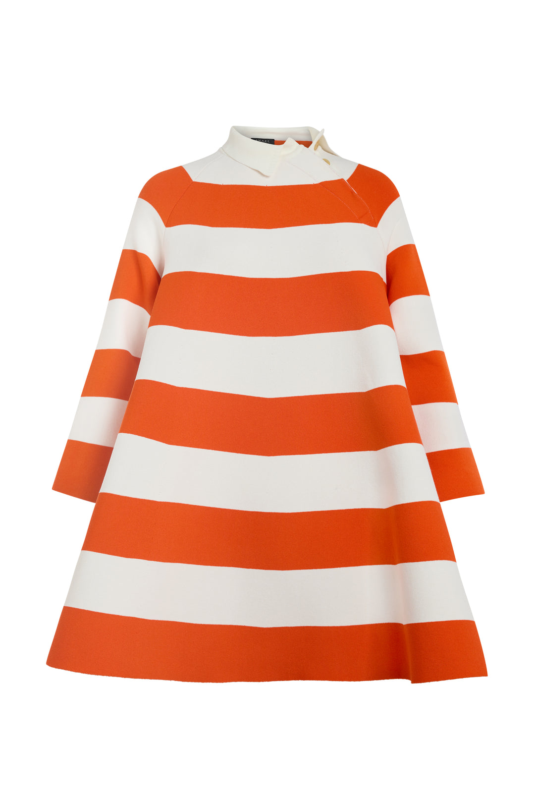 Knitted Flared Mini Dress With Asymmetric Collar Red White Striped