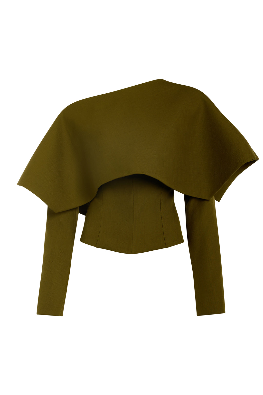 Back To Front Asymmetric Oversized Collar Top Khaki Green