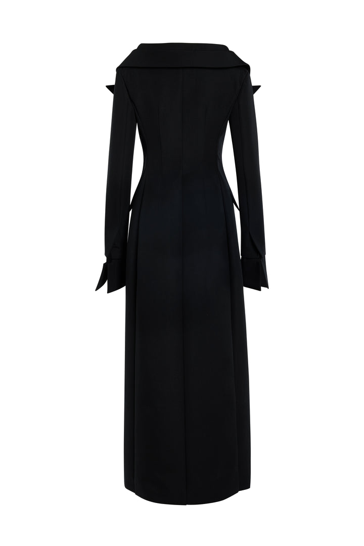 Double-Breasted Fitted Off-Shoulder Jacket Dress Black