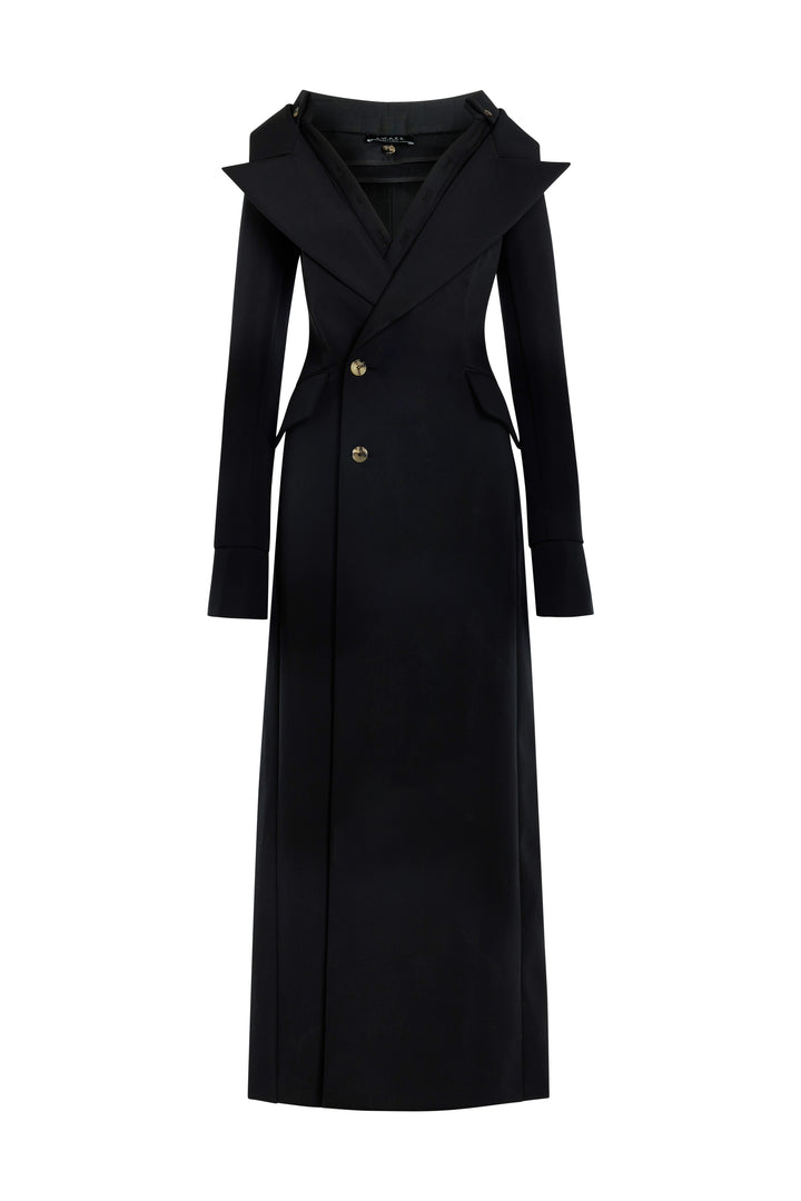 Double-Breasted Fitted Off-Shoulder Jacket Dress Black