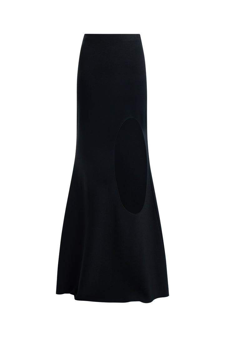 Knitted Flared Skirt With Cut Out Black