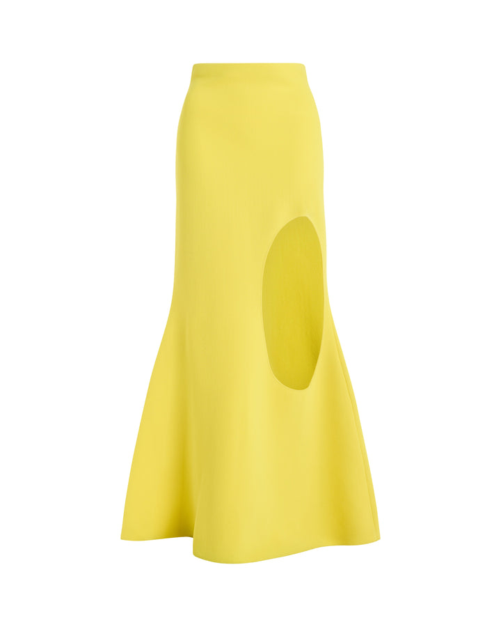 Knitted Flared Skirt With Cutout Yellow
