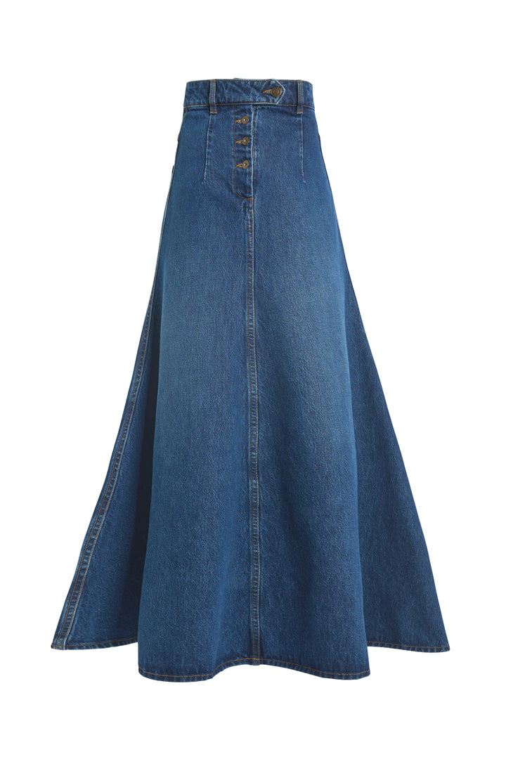 Flared Back To Front Skirt With Cutout Classic Blue Wash