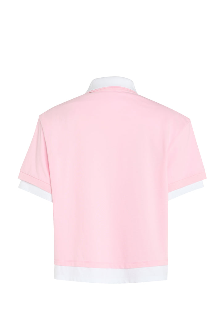 Double Collar Rugby Top Pink White