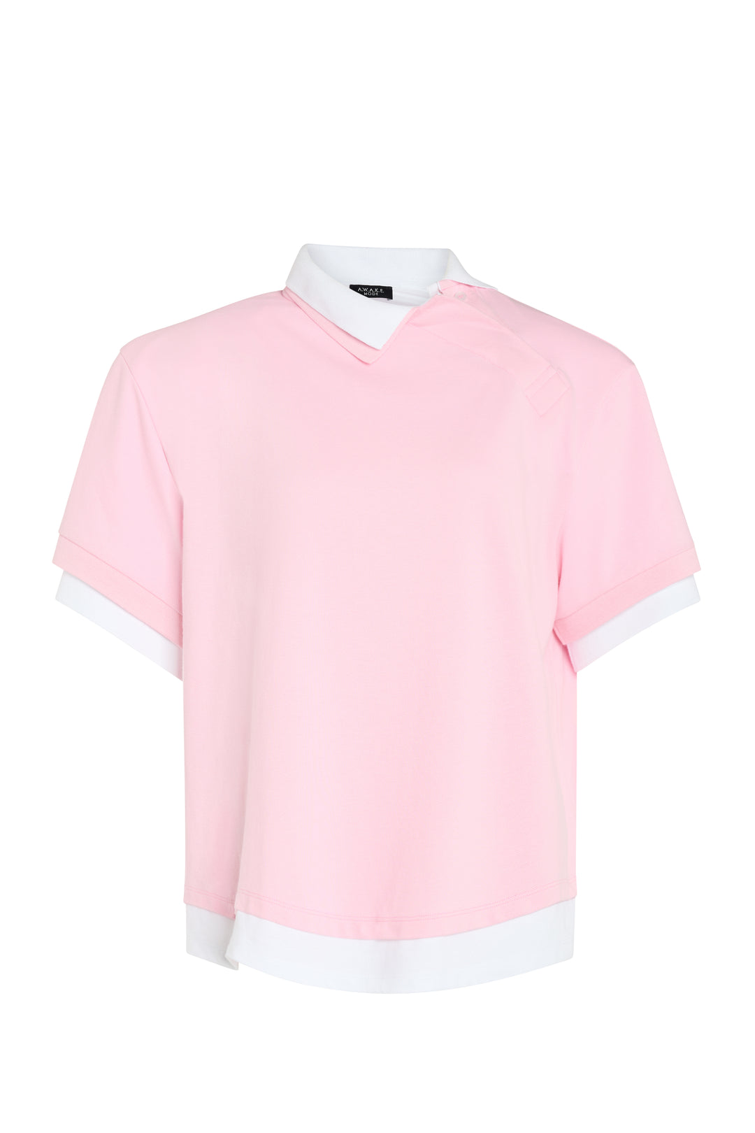 Double Collar Rugby Top Pink White