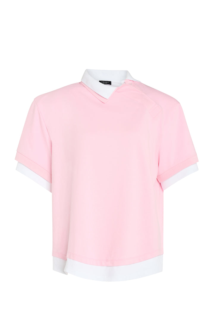 Double Collar Rugby Top Pink White