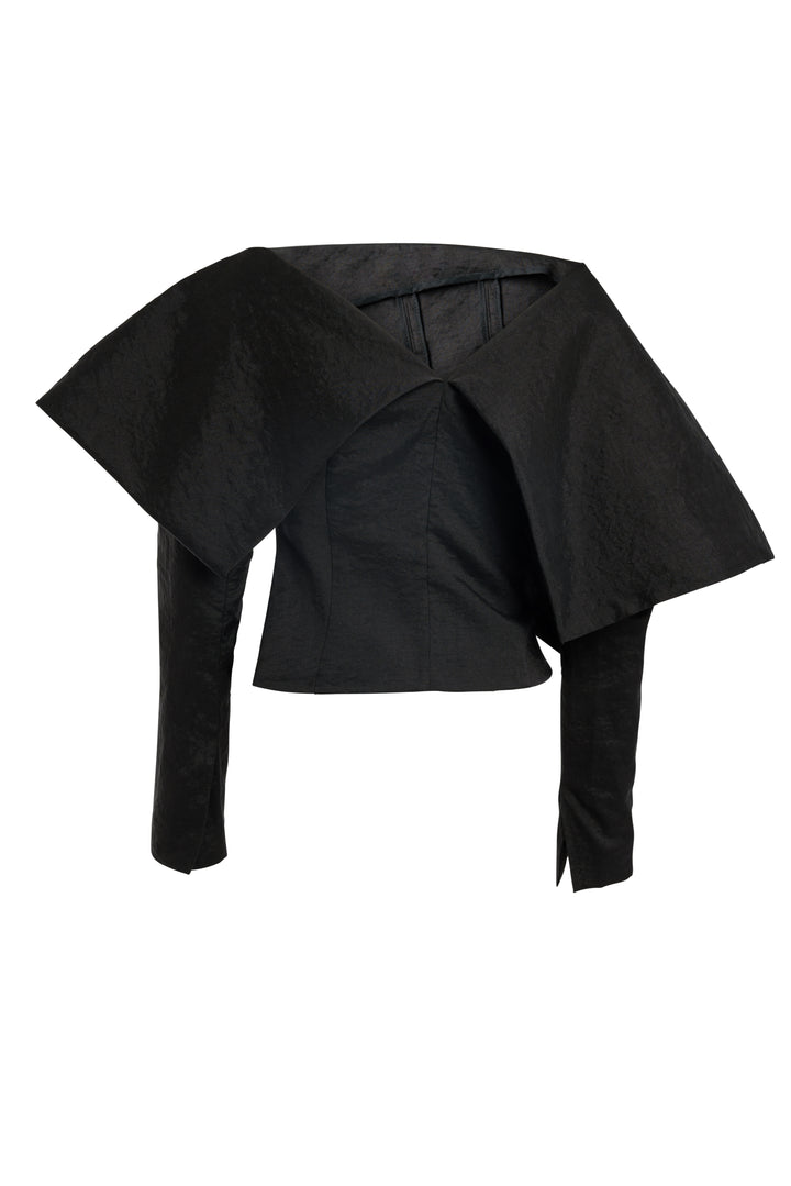 Asymmetric Oversized Collar Top Black