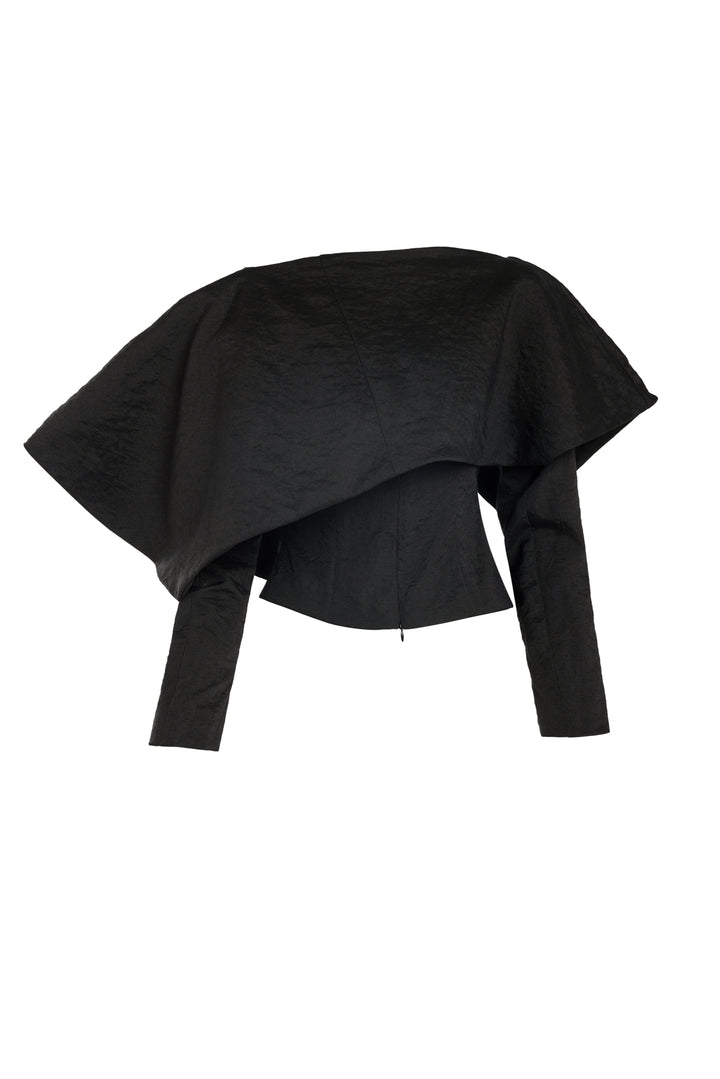 Asymmetric Oversized Collar Top Black