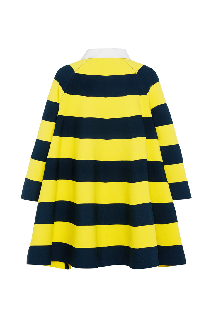 Knitted Flared Mini Dress With Asymmetric Collar Yellow Navy Striped