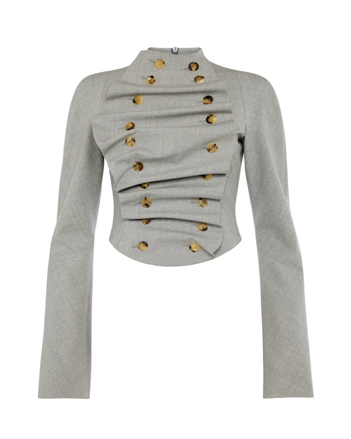 Bib-Front Structured Jacket Light Grey Melange