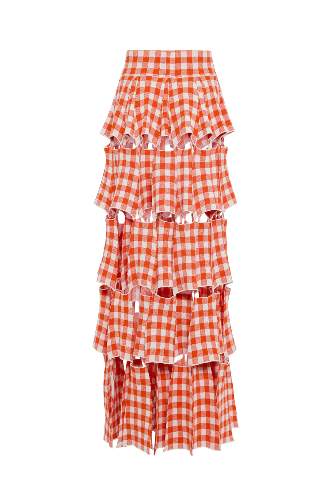Knitted Multi Trapeze Skirt Red White Gingham
