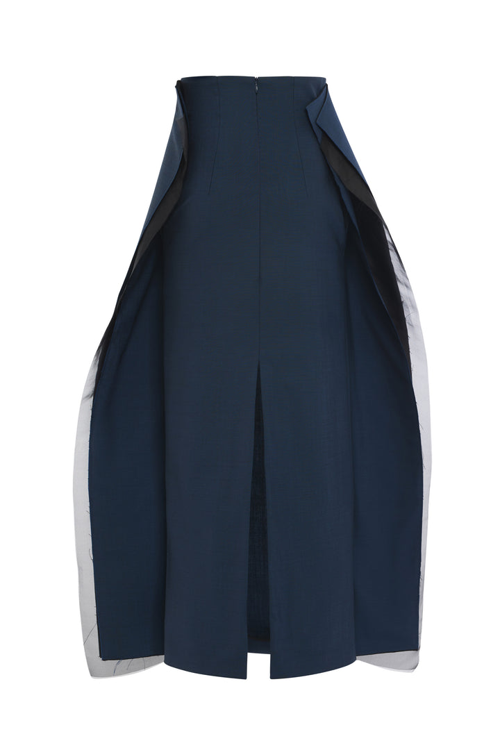Midi High Waisted Panelled Skirt Navy