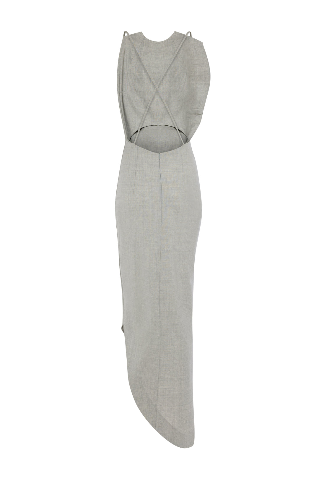 Bib-Front Structured Dress With Open Back Light Grey Melange
