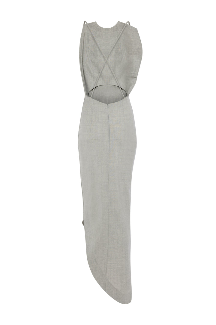 Bib-Front Structured Dress With Open Back Light Grey Melange