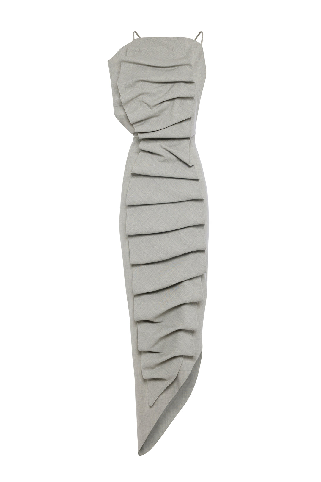Bib-Front Structured Dress With Open Back Light Grey Melange