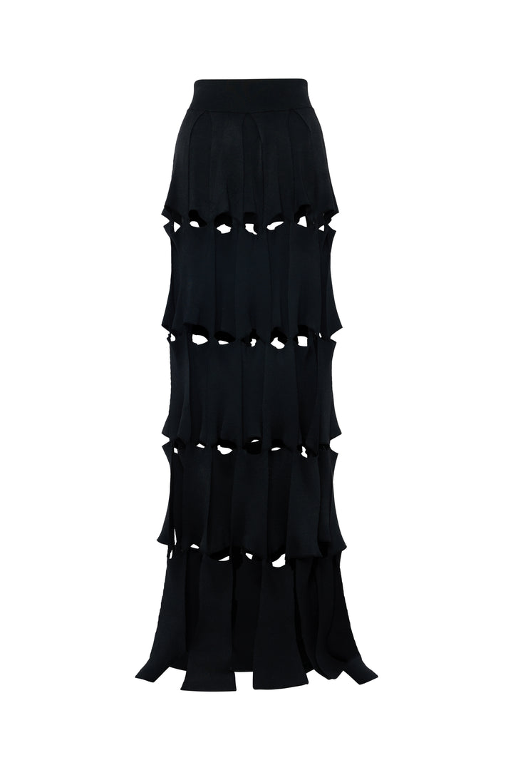 Knitted Multi Trapeze Skirt Black