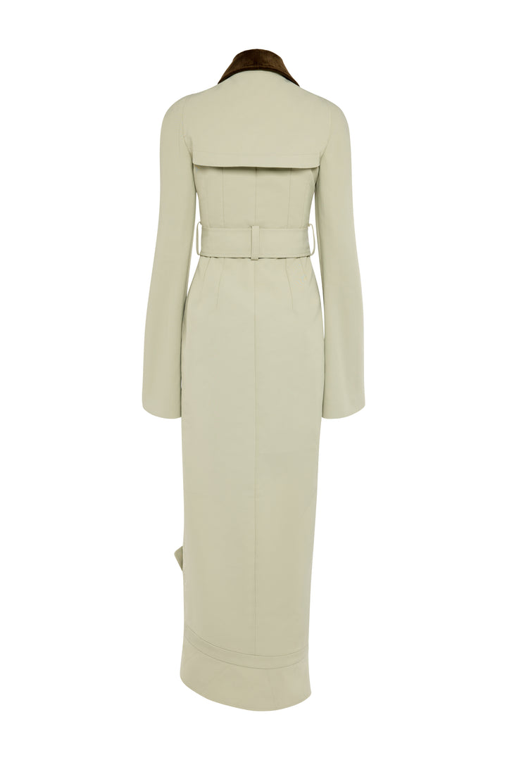 Bib-Front Structured Trench Coat Light Khaki