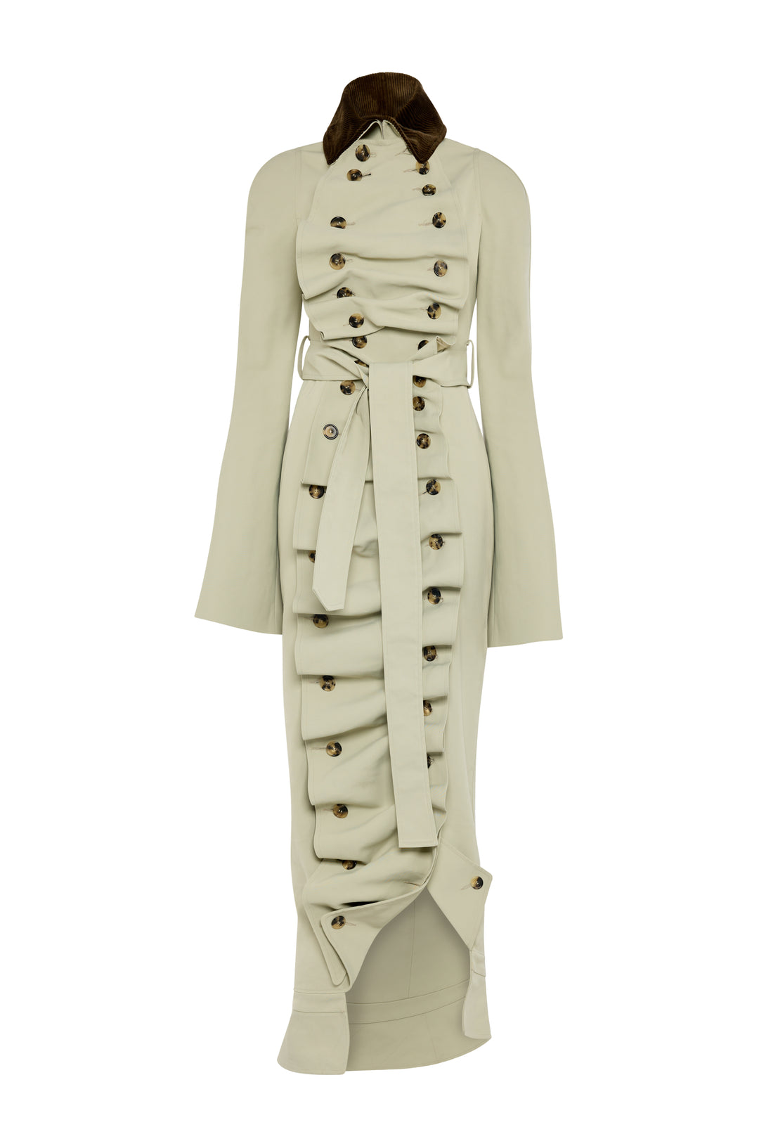 Bib-Front Structured Trench Coat Light Khaki