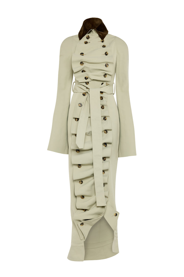 Bib-Front Structured Trench Coat Light Khaki