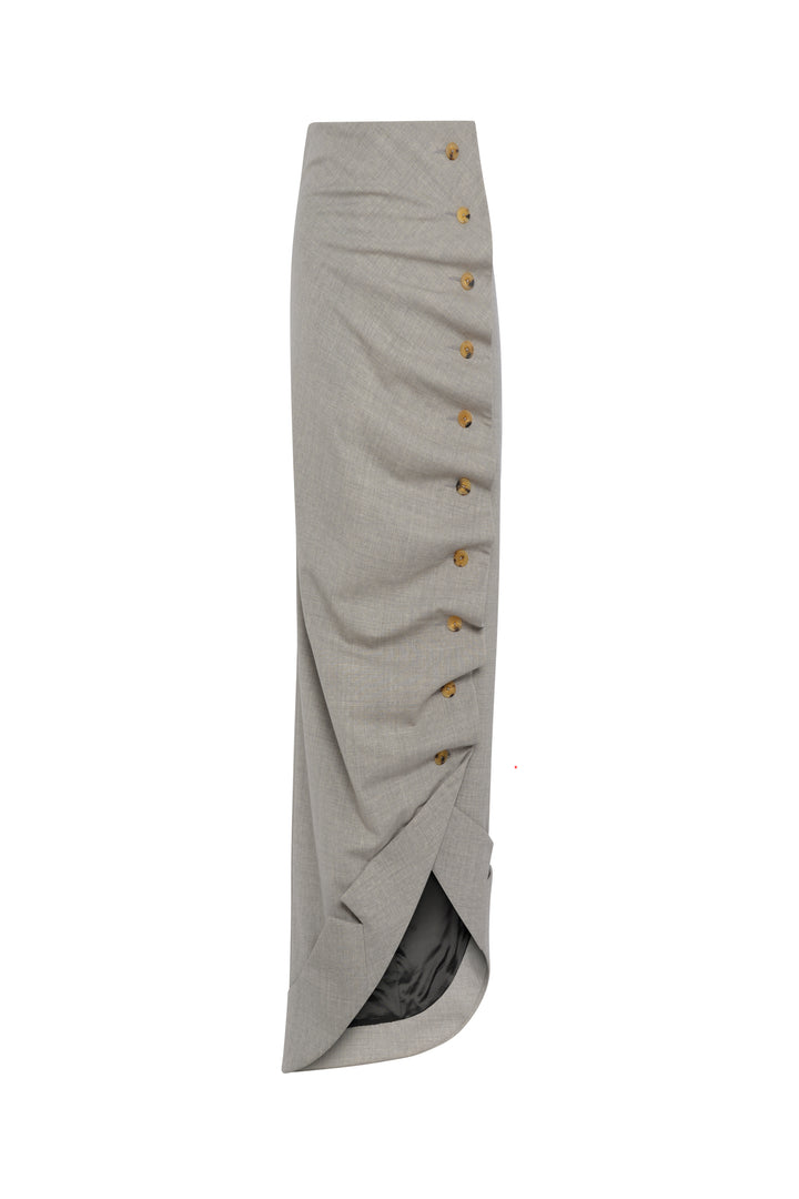 Asymmetric Skirt With Jacket Collar At Hem Light Grey Melange