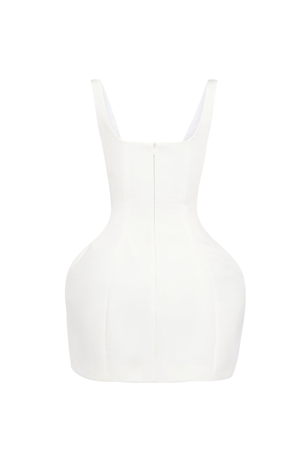 Opened Neckline Sculpted Swan Dress White
