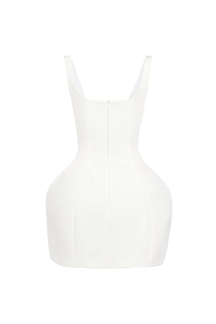 Opened Neckline Sculpted Swan Dress White