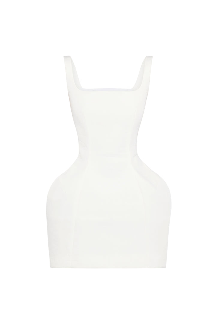 Opened Neckline Sculpted Swan Dress White