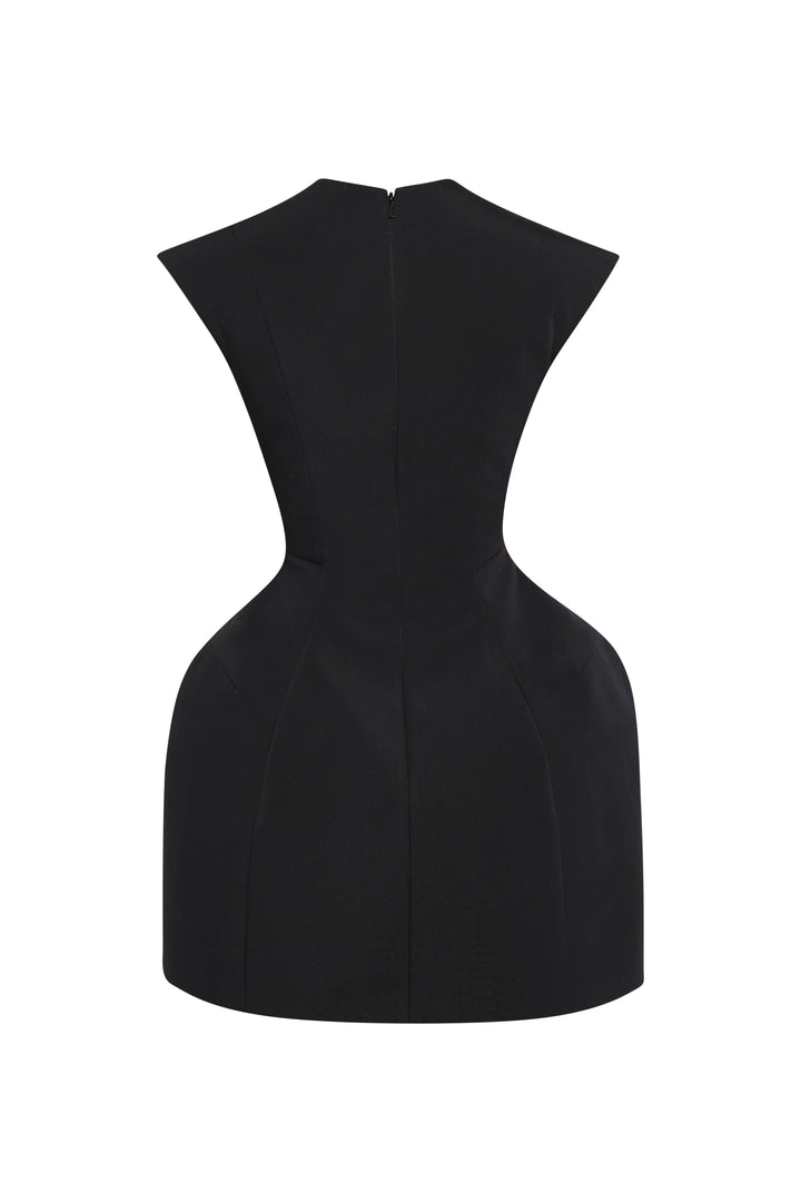 Closed Neckline Sculpted Swan Dress Black