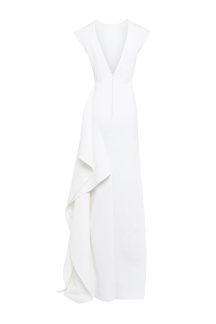High Neck Pencil Dress With Side Panel Detail White