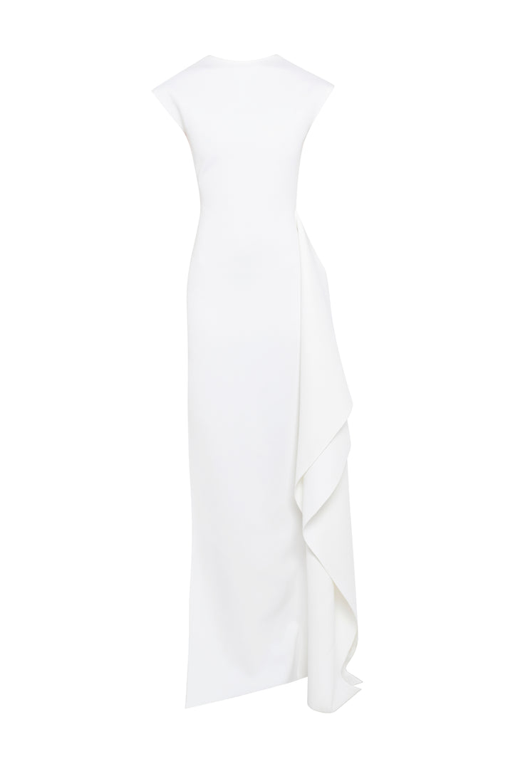 High Neck Pencil Dress With Side Panel Detail White