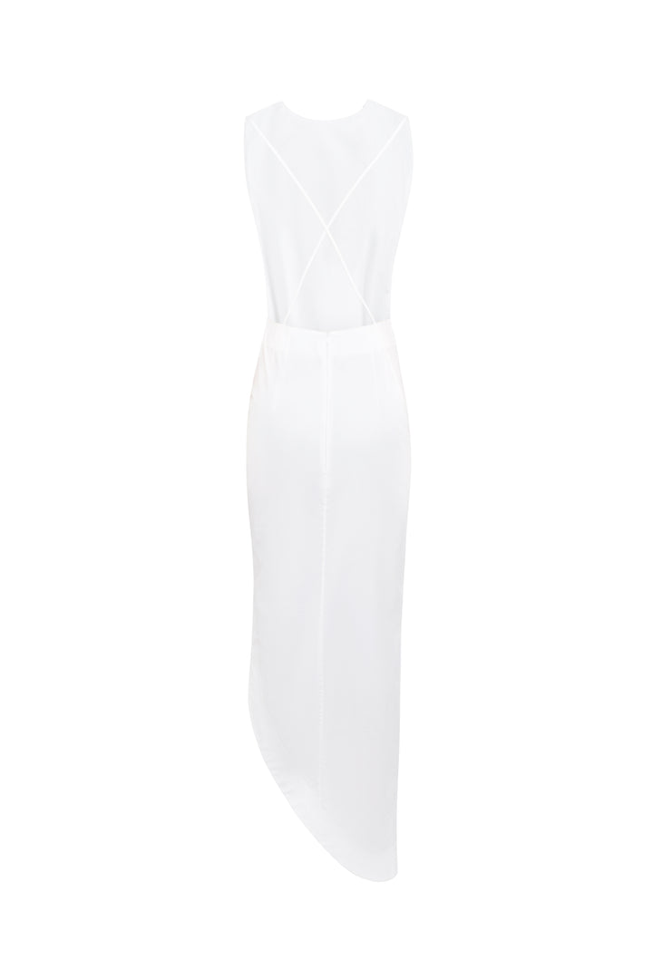 Bib-Front Structured Dress With Open Back White