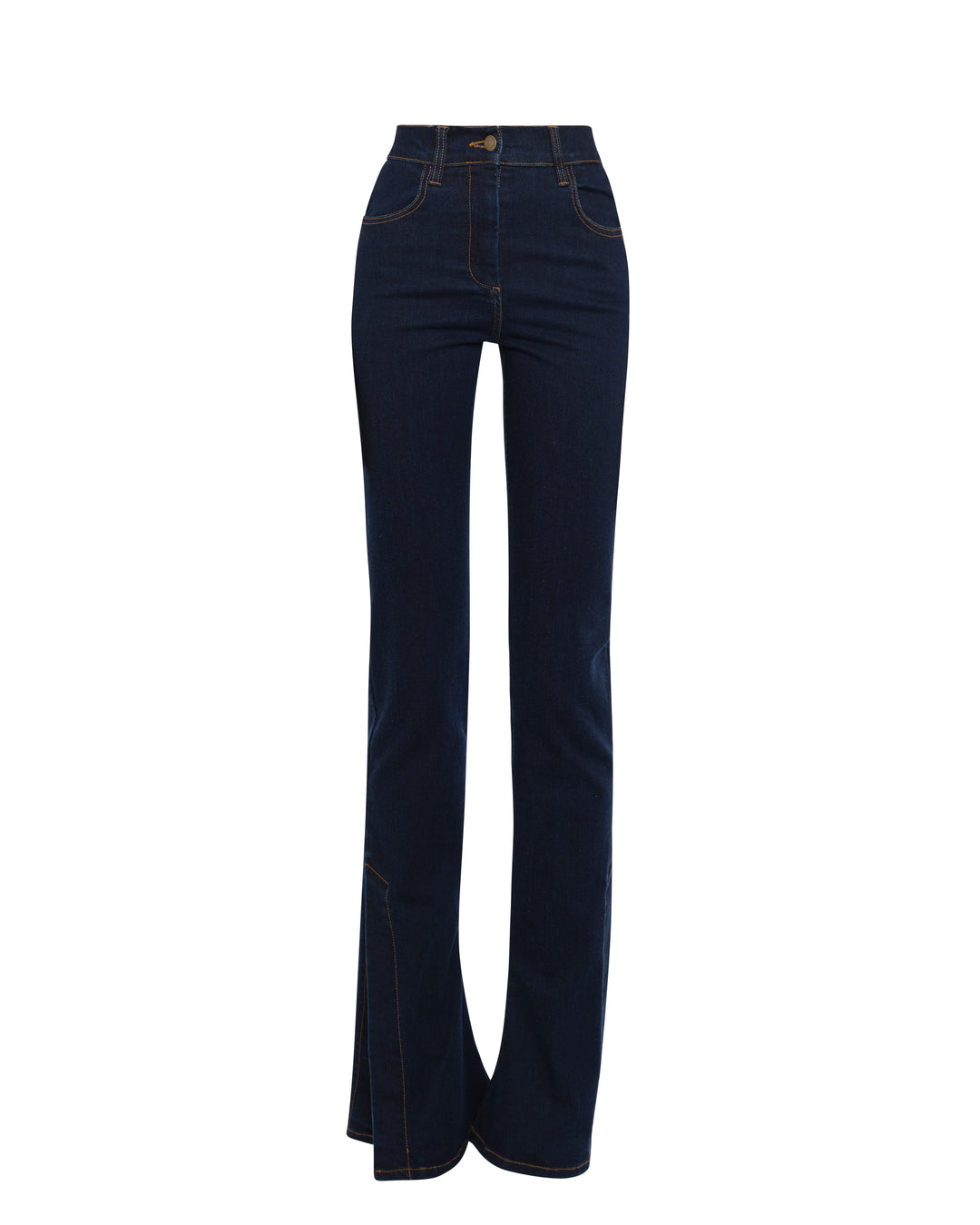 Fitted Stretch Flared Jeans With Side Slits Indigo Rinse Wash